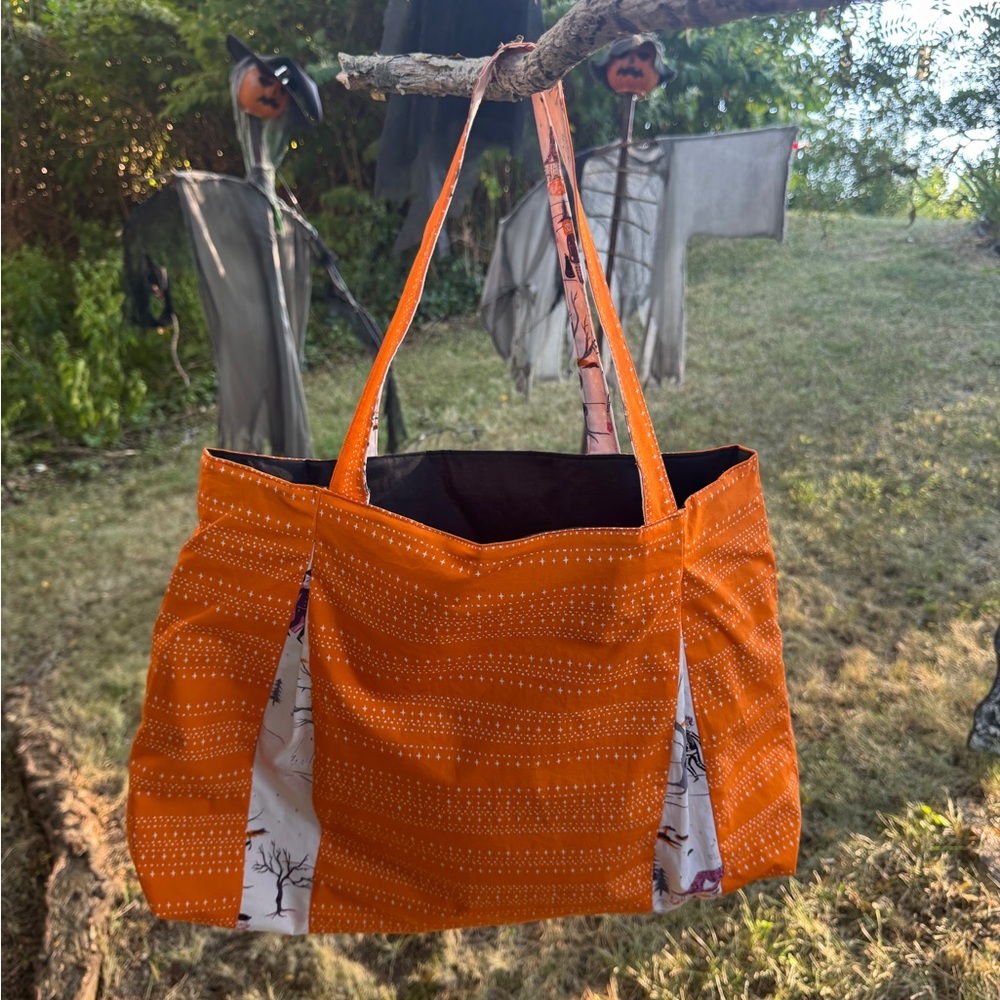 Halloween Orange Spooky n’ Sweeter Tote Bag. Artist-made. Trick or Treat bag.